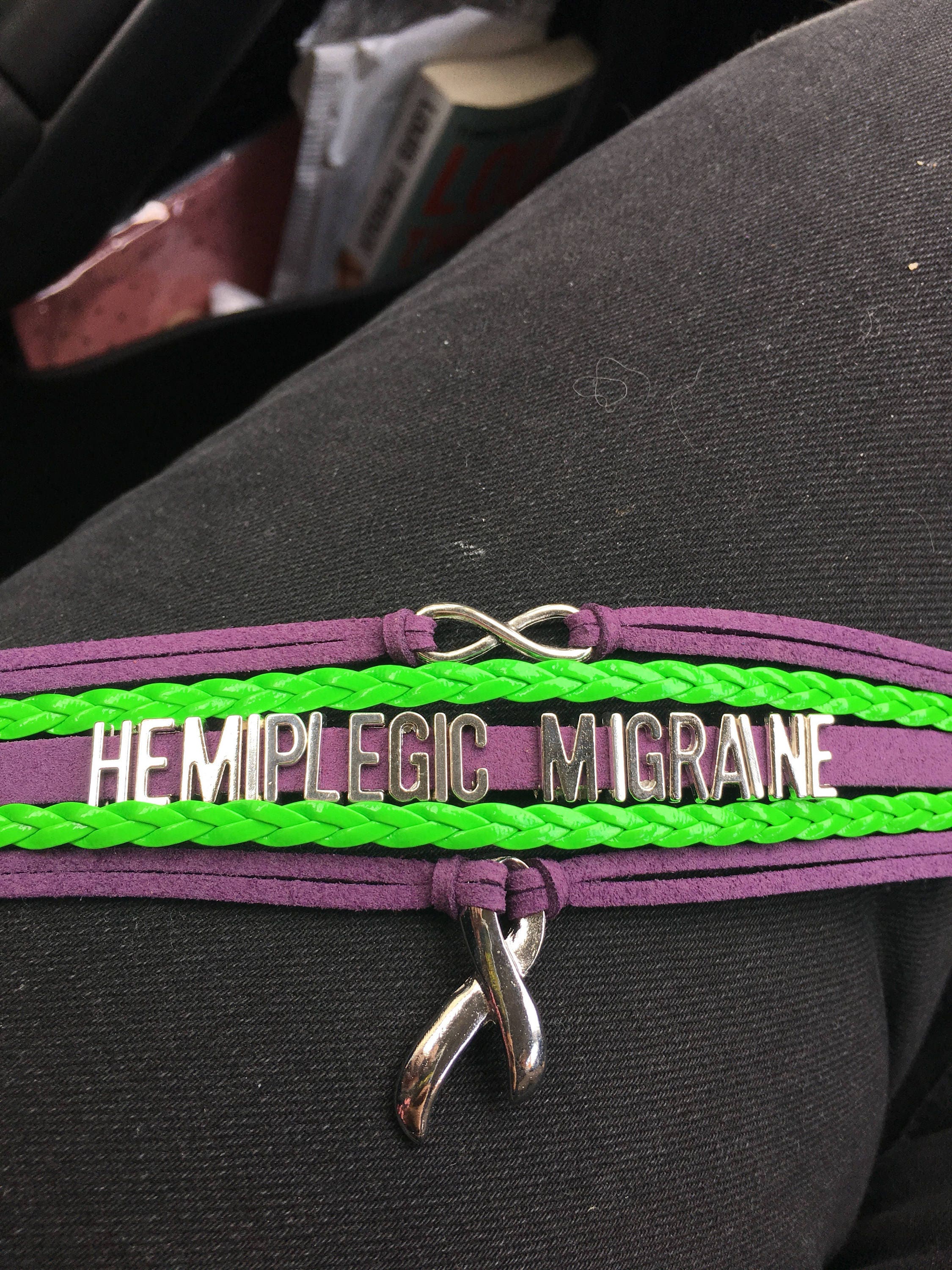 Hemiplegic Migraine awareness bracelet medical id band leather | Etsy