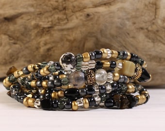 Beaded Wrap Bracelet Necklace, Golden Desert Style, Optional Tassel