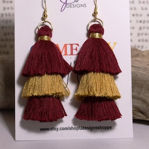 Texas State Bobcats, Florida State Seminoles, Boston College, Arizona State, Univ of Southern California, Washington, tassel earrings.