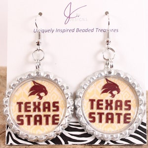 Texas State University Bobcats inspired sparkle and shine bottlecap earrings
