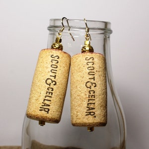 Wine cork earrings, Scout & Cellar recycled wine cork earrings with gold accents, drop earrings, gold bead accent and wine cork earrings