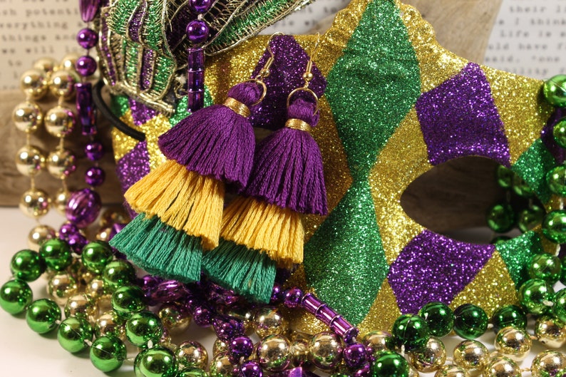mardi gras fringe earrings