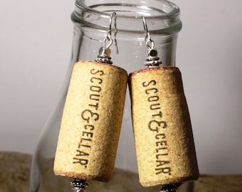 Recycled Wine Cork Earrings, Scout & Cellar, Silver Drop Earrings