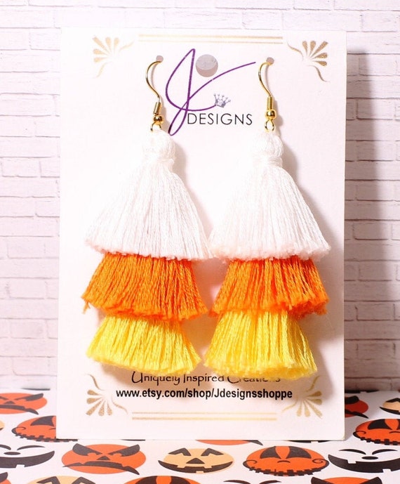 Halloween Tassel Earrings Candy Corn Tassel Earrings Etsy