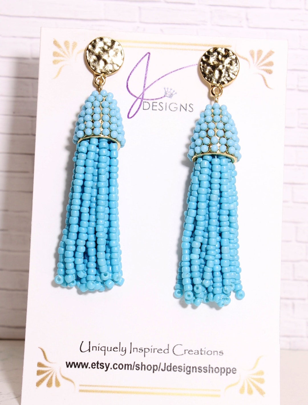 Blue Beaded Fringe Earrings, Turquoise Blue Dangle Seed Bead Earrings ...