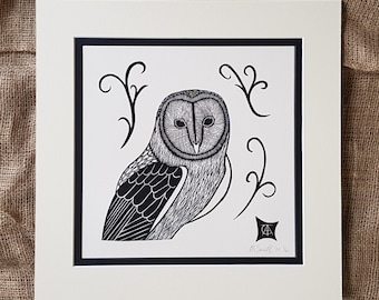 Barn Owl woodcut print - Limited edition print