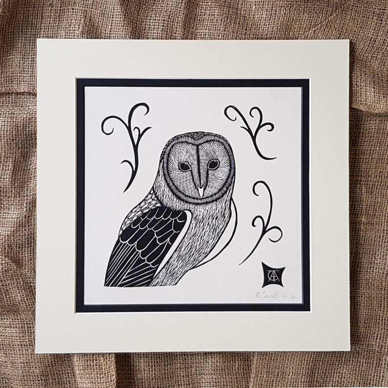 Barn Owl woodcut print Limited edition print Etsy