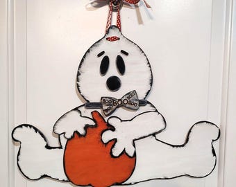 Ghost w/Pumpkin Door Hanger/Sign