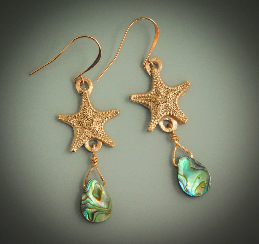 Hand Cast Jewelry Grade Copper Starfish Earrings With Abalone Etsy