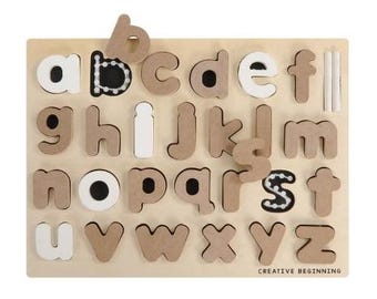 LOWERCASE ALPHABET Chalkboard Puzzle- Personalized Name Puzzle - Gift For Kids- First Birthday Gift - Wooden Puzzle - Custom Wood