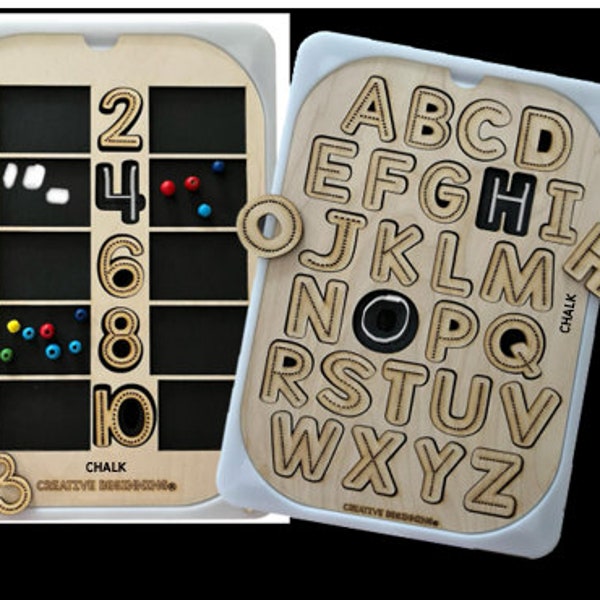 Large TROFAST Chalkboard Based Lid Insert (Uppercase and Numbers) | Sensory Table Lid | Alphabet and Numbers Sensory Table Chalkboard Puzzle