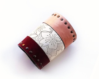 Leather bracelet for women, gift for her, wide cuffs