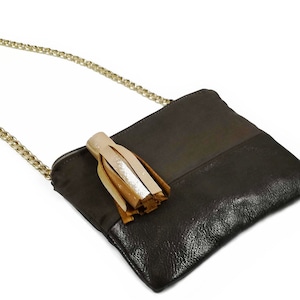 Small crossbody bag with chain, taupe leather clutch bag, leather funny packs for women