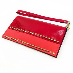 Cartera de cuero rojo o billetera de pulsera para mujer, billetera para pasaporte o billetera tipo sobre para efectivo, billetera de cuero rojo tipo sobre como billetera para iPhone