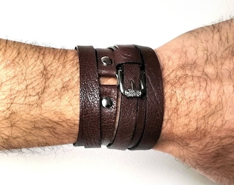 Mens leather wrap bracelet or leather bracelet men as 21st birthday gift for him, mens leather cuff bracelet