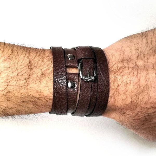 Mens leather wrap bracelet or leather bracelet men as 21st birthday gift for him, mens leather cuff bracelet