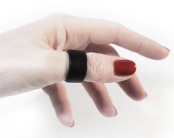 Black leather ring, minimalist leather band or women leather ring, black ring, dark jewelry