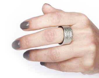 Chunky Silver Ring - Wide Leather Band Ring