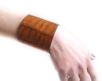 Bracelet manchette en cuir de crocodile ou bracelet en cuir pour femme