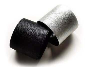 Bracciali in vera pelle per uomo e donna, bracciale in pelle argento o polsino in pelle nera