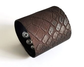 Crocodile leather cuff bracelet or wide leather cuff women