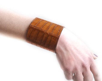 Crocodile leather cuff bracelet for women
