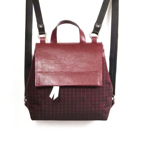 Womens backpack or burgundy mini backpack purse, boho crossbody bag or convertible backpack