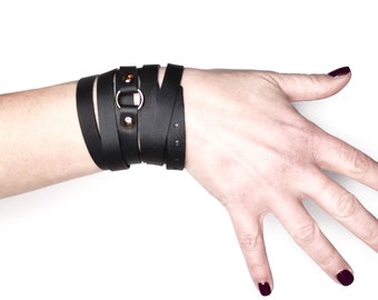 Black leather bracelet women / wrap bracelet for men and women