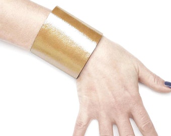 Gold leather wristband, leather bracelet for women