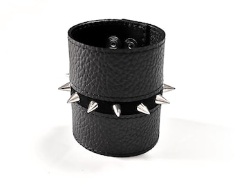 Black leather cuff bracelet or Spiked Goth Bracelet