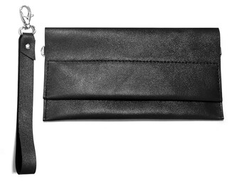 Small leather bag, black cross body bag or leather clutch wallet