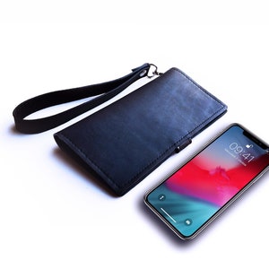 Funda de cuero negra tipo billetera para iPhone o billetera de cuero tipo pulsera, funda de cuero para iPhone X o funda tipo billetera para iPhone