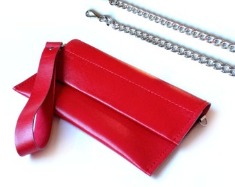 Pochette in pelle rossa o piccola borsa in pelle