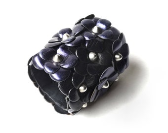 Wide leather cuff bracelet for gothic wedding / Gothic jewelry