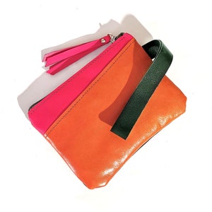 Estuche de cuero tipo pulsera como billetera para pasaporte / Estuche pequeño con cremallera
