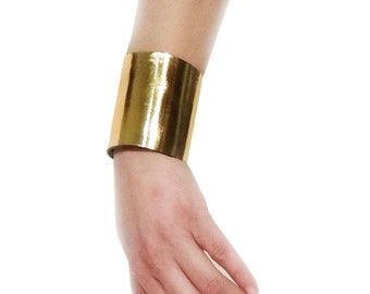 Gold leather bracelet, luxury bangle, wide leather cuff bracelets for women as gifts for her