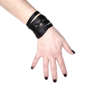 Womens leather wrap bracelet, black leather cuff