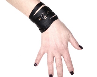 Womens leather wrap bracelet, black leather cuff
