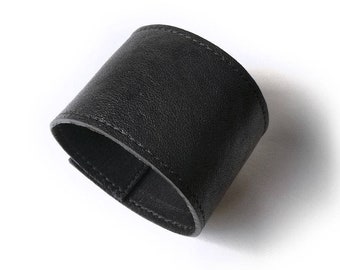 Men&#39;s leather bracelet or black leather cuff bracelet as gift for him, gothic jewelry