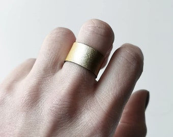 Satin gold leather band as couples gift, leather ring for him and her