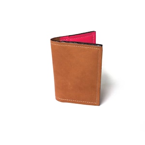 Porta carte da donna in pelle o porta carte in pelle marrone e rosa, portafoglio o porta biglietti da visita come regalo per lei