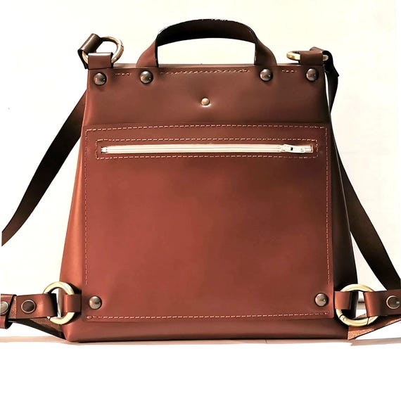 Genuine Brown real Leather convertible Bag backpack Amazon.com: Wesccimo Genuine Leather Backpack Purse For  main image 4