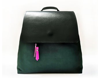 Mini backpack or small crossbody bag, pink and green bag, convertible backpack or leather backpack women