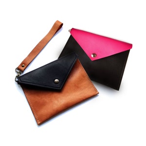 Cartera pequeña de cuero o billetera tipo sobre, billetera para pasaporte o cartera tipo sobre, llavero de cuero