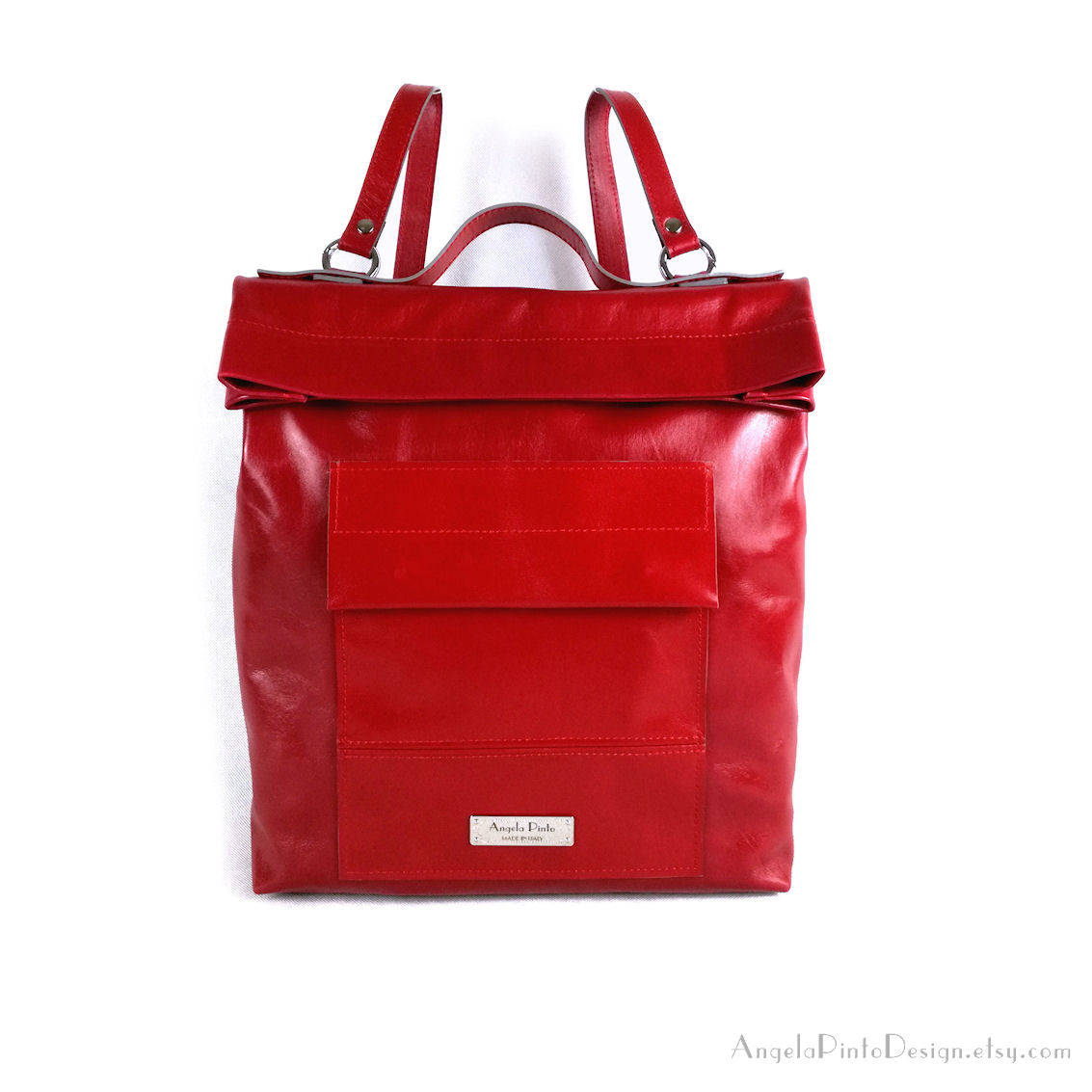 red leather backpack