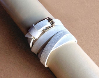White multi wrap bracelet, wrapping leather bracelet for him and her, white leather cuff