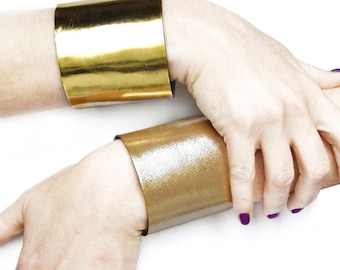 Gold Leather Bracelet, Luxury Bracelet, Wide Leather Bracelets for Women as Gifts for Her