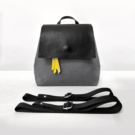 Leather and Canvas Backpack Purse Mini Backpack Women Etsy UK