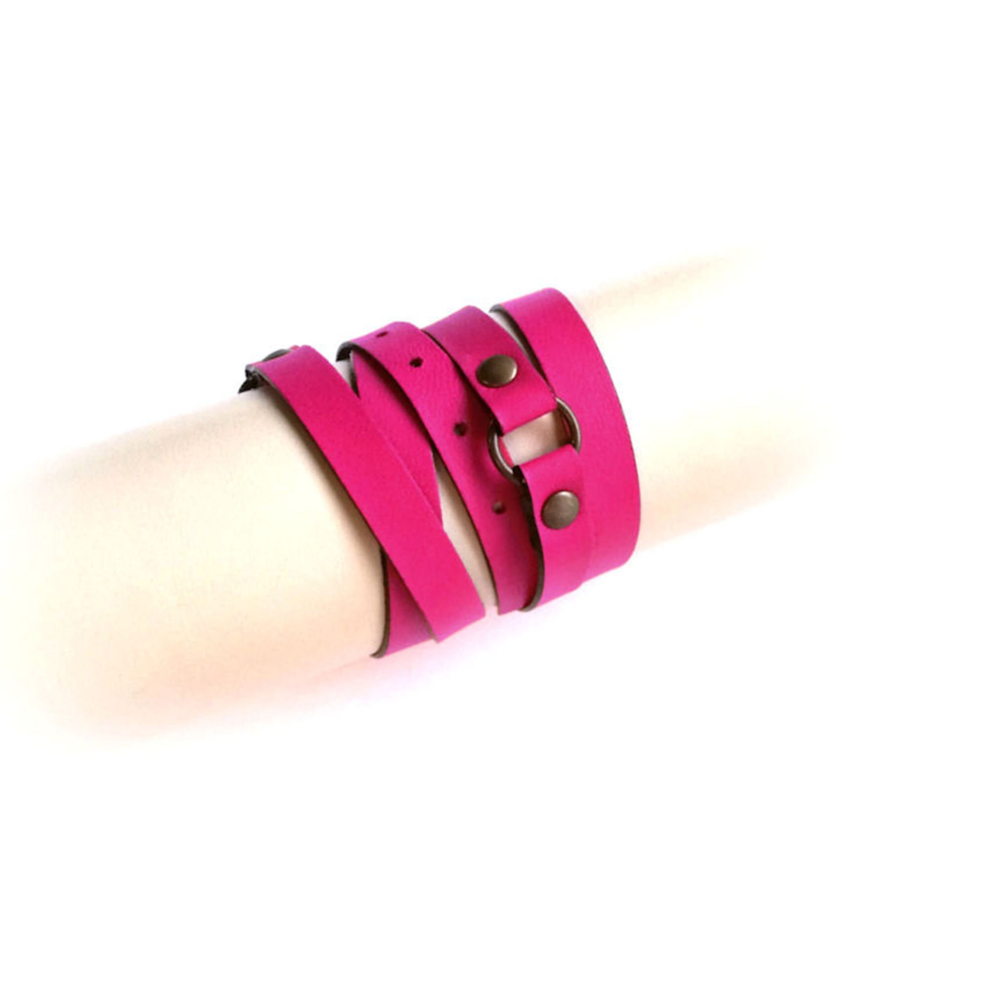 Certain-Cezanne  Pink Leather Wrap Bracelet Pink Leather Bracelet – Handmade Vegetable-Tanned Wristband  main image 3