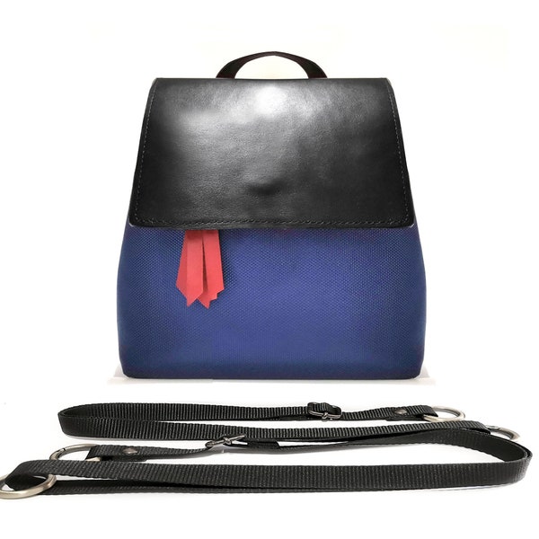 Womens backpack purse or convertible backpack, blue rucksack, diaper bag backpack, big backpack or fabric backpack